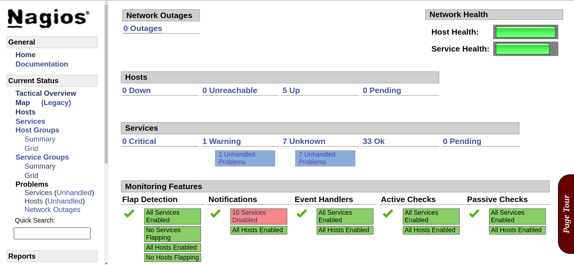 Nagios interface with some of the monitored systems