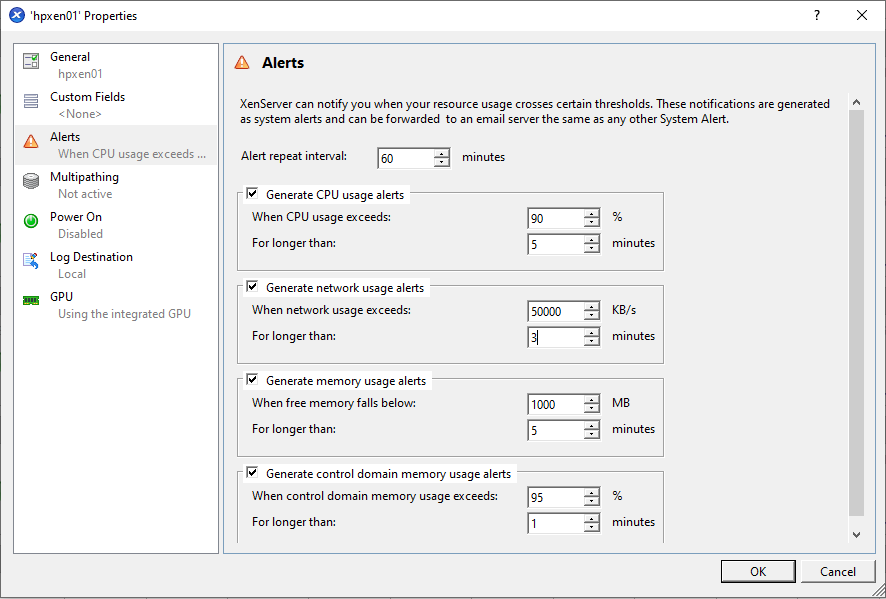 xen alerts configuration