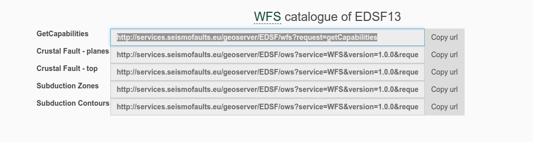 WFS catalogue of EDSF